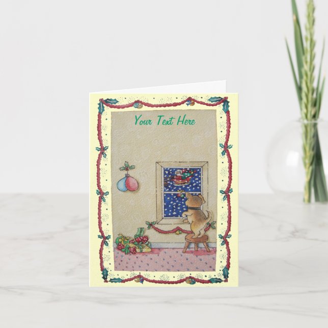 Lustiger niedlicher Welpe und Vater Feiertagskarte (Vorderseite)