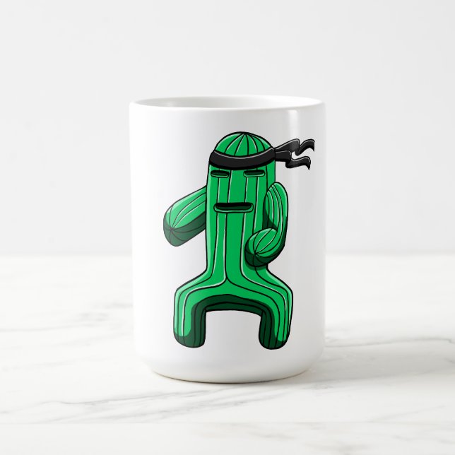 Lustiger Ninja Kaktus Cartoon Kaffeetasse (Mittel)