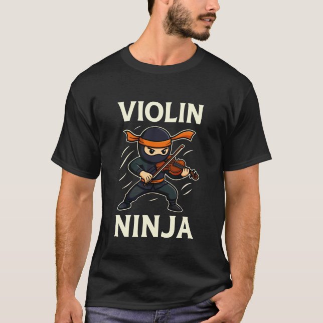 Lustiger Ninja spielt Geige T-Shirt (Vorderseite)