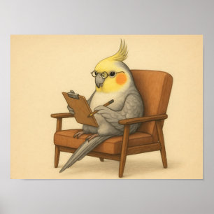 Lustiger Nymphensittich-Therapeut-Vogel Poster