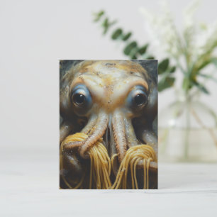 Lustiger Oktopus, der Spaghetti isst Postkarte
