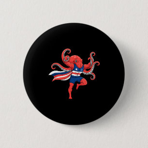 Lustiger Oktopus Superheld patriotischer muskulöse Button