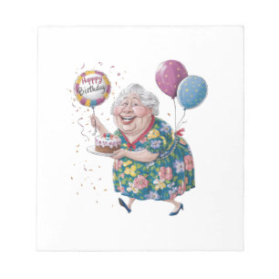 Lustiger Oma Geburtstagskuchen und Ballon Notizblock