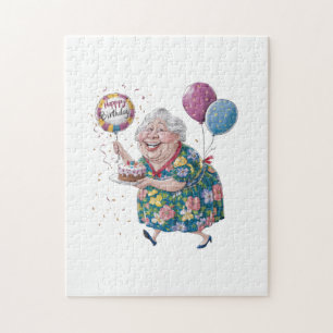 Lustiger Oma Geburtstagskuchen und Ballon Puzzle