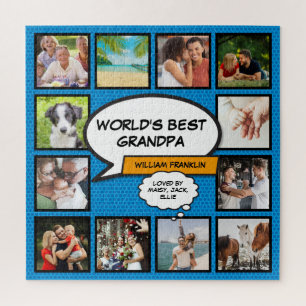 Lustiger Opa Comic Blaues Foto Collage  Puzzle