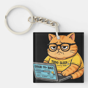 Lustiger orangefarbener Katzenprogrammierer-Schlüs Schlüsselanhänger