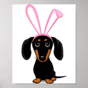 Lustiger Osterhase Hund Schwarz und Tan Dachshund  Poster