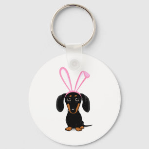 Lustiger Osterhase Hund Schwarz und Tan Dachshund Schlüsselanhänger