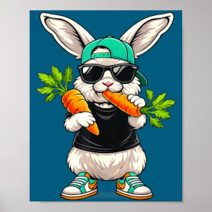 Lustiger Osterhase mit Karotten-Hasen-Osterjungen Poster