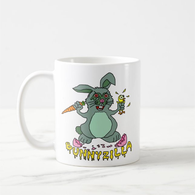 Lustiger Osterhase niedlicher Bunnyzilla Kaffeetasse (Links)