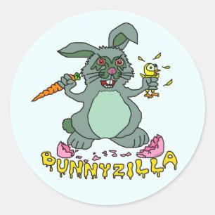 Lustiger Osterhase niedlicher Bunnyzilla Runder Aufkleber