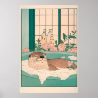 Lustiger Otter-Kunstprint, Ukiyo-e Japanisches Bad
