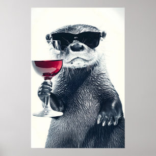 Lustiger Otter trinkt Wein Kunst Druck Home Bar Poster