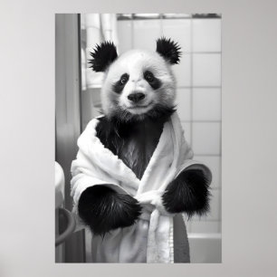 Lustiger Panda-Bademantel-Druck Skurril Badezimmer Poster