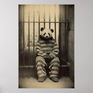 Lustiger Panda-Gefängnis-Druck Vintage-Tierfoto Poster