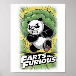 Lustiger Panda läuft und furzt auf einem Weißen Poster
