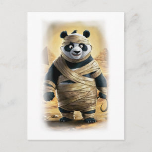 Lustiger Panda-Parodie-Actionfilm-Charakter auf ei Feiertagspostkarte
