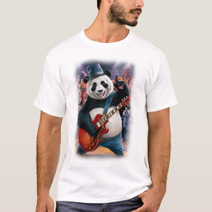 Lustiger Panda spielt Rock and Roll auf einem dunk T-Shirt