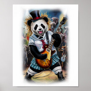 Lustiger Panda spielt Rock and Roll auf einer Poster