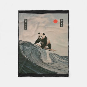 Lustiger Panda-Surfing-Spruch Japanische Welle Mem Fleecedecke