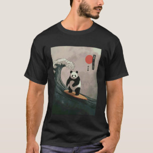 Lustiger Panda Surft Spruch Japanische Welle Meme T-Shirt