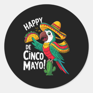 Lustiger Papagei Sombrero Hut Cinco de Mayo Runder Aufkleber