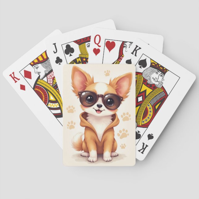 Lustiger Papillon Kawaii Hund Spielkarten (Rückseite)