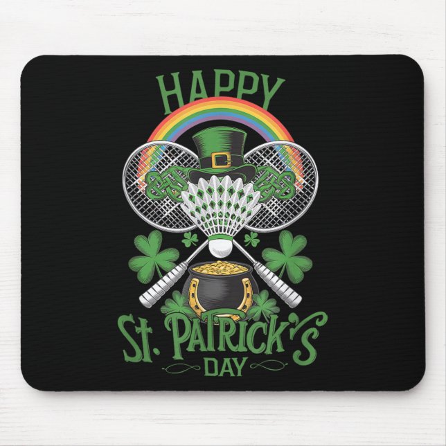 Lustiger Patricks Day Badminton Kostüm vierblättri Mousepad (Vorne)