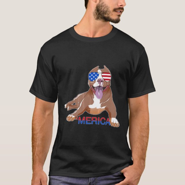 Lustiger Patriot Pitbull Merica T-Shirt (Vorderseite)