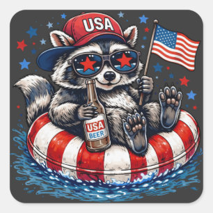 Lustiger patriotischer Waschbär USA Fourth Of July Quadratischer Aufkleber
