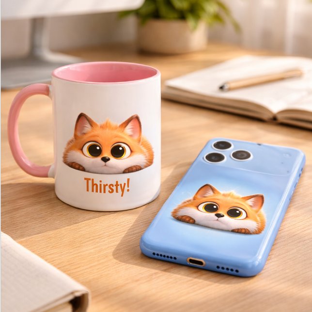 Lustiger Peekaboo-Fuchs "Durstig!" Süßes Bürogeseh Tasse ("Start your creative morning with the perfect Foxi aesthetic! 🦊☕)