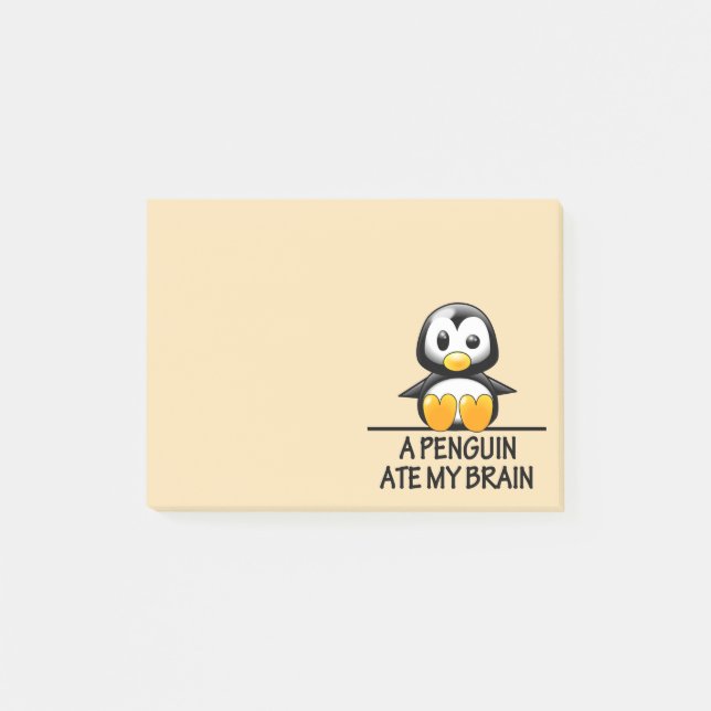 Lustiger Penguin aß meine niedliche Gehirn-Grafik Post-it Klebezettel (Vorderseite)