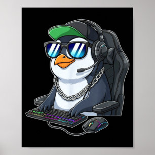 Lustiger Penguin-Gamer, Gaming-Pinguine spielen Vi Poster