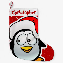 Lustiger Penguin mit roter Weihnachtsmannmütze Kleiner Weihnachtsstrumpf