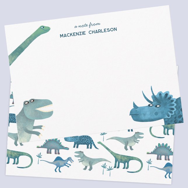 Lustiger personalisierter Dinosaurier Mitteilungskarte (Fun dinosaur personalized name child kids stationery notecard)