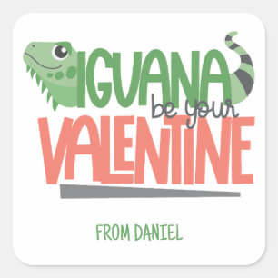 Lustiger personalisierter Iguana-Valentinstag Quadratischer Aufkleber