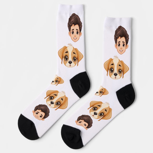 Lustiger personalisierter Paar-Gesicht-2-Fotos-Hun Socken (Linkes Detail)