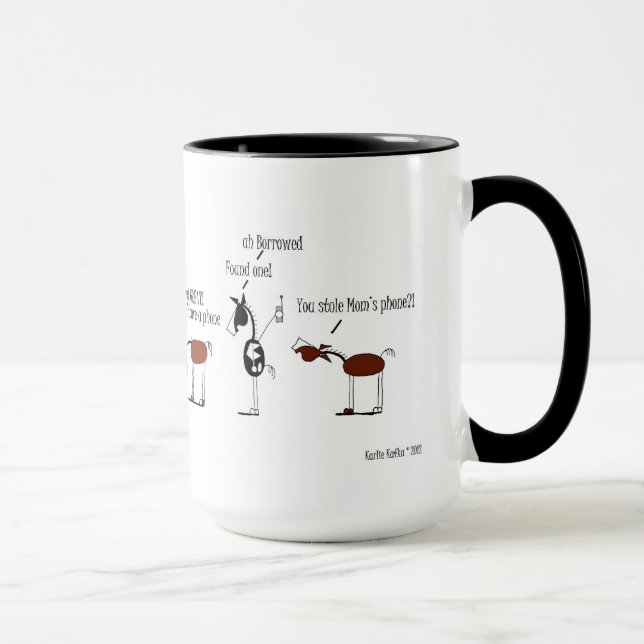 Lustiger Pferde-und Esel-Cartoon Tasse (Rechts)
