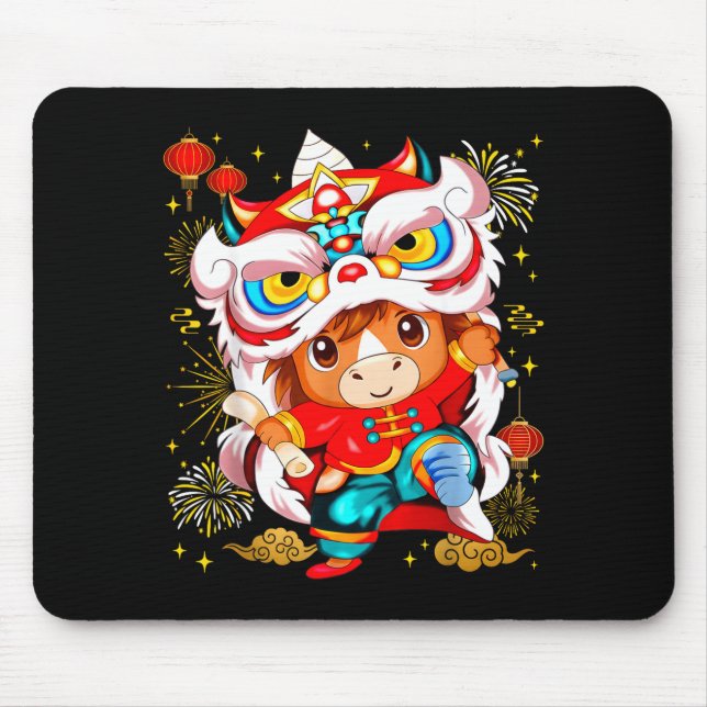 Lustiger Pferdelöwentanz Chinesisches Neujahr Kind Mousepad (Vorne)