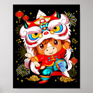 Lustiger Pferdelöwentanz Chinesisches Neujahr Kind Poster
