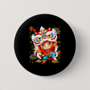 Lustiger Pferdelöwentanz Chinesisches Neujahrskind Button