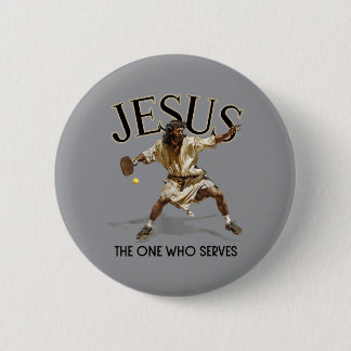 Lustiger Pickleball Jesus, der, der serviert Button
