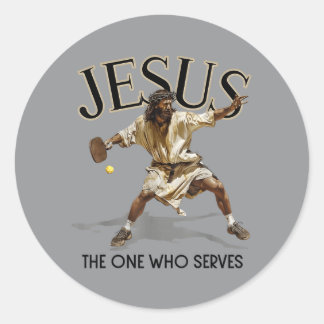 Lustiger Pickleball Jesus, der, der serviert Runder Aufkleber