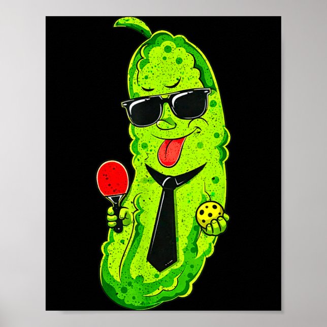 Lustiger Pickleball-Pickle mit Krawatte & Sonnenbr Poster (Vorne)