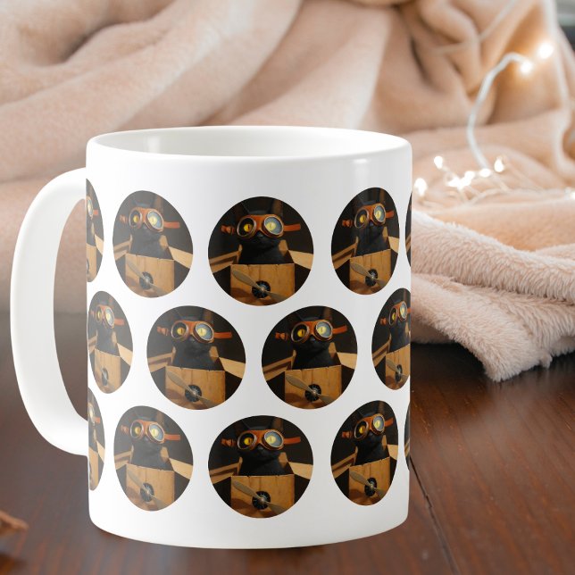 Lustiger Pilot Schwarze Katze in Flugzeugkarton Pe Kaffeetasse (Von Creator hochgeladen)