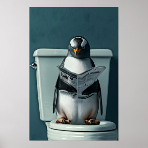 Lustiger Pinguin-Badezimmerdruck, Toiletten-Zeitun Poster