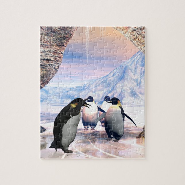 Lustiger Pinguin gehen auf einen See mit Eis Puzzle (Vertikal)