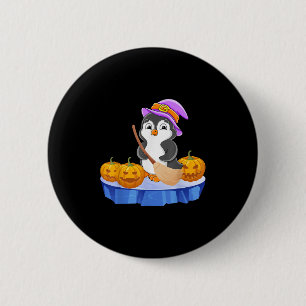 Lustiger Pinguin im Hexenkostüm Kürbisse Frohes Ha Button
