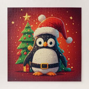 🐧 Lustiger Pinguin-Santa-Weihnachtslicht-Themen � Puzzle