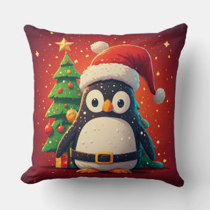 🐧 Lustiger Pinguin-Santa-Weihnachtslicht-Themensc Kissen